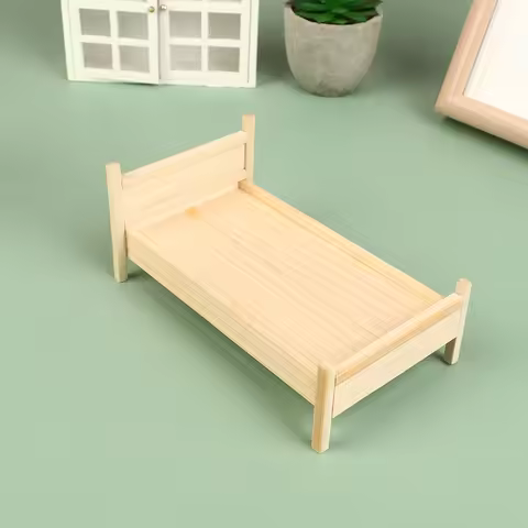 1Pc ollHouse Miniature Simulation Wooden Bed Model DIY Accessories Scene Furniture Bedroom Decoratio