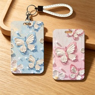 3D Floral Butterfly Print Card Holder with Lanyard Portable Student ID Bus Transport Card Case 1X7K