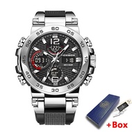 LIGE watch for man digital watch Mens Watch Waterproof Sport Wristwatch Dual Display seiko watches for men +BOX