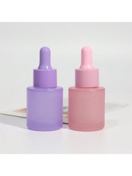 2 件裝 20 毫昇平肩玻璃滴管瓶空可再填充磨砂粉色/紫色血清精油瓶帶玻璃吸管化妝品