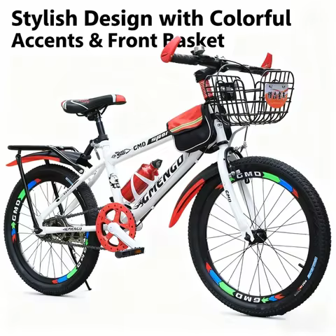 Children's Single Speed Red Bicycle with Rear Seat Rack And Basket Bag 20 Inch 22 Inch Mountain Bike