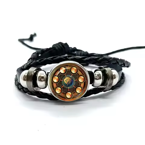 Seven Stars Bracelet for Men Dragon Ball Poster Japan Anime Punk Fashion Glass Button Leather Bracel