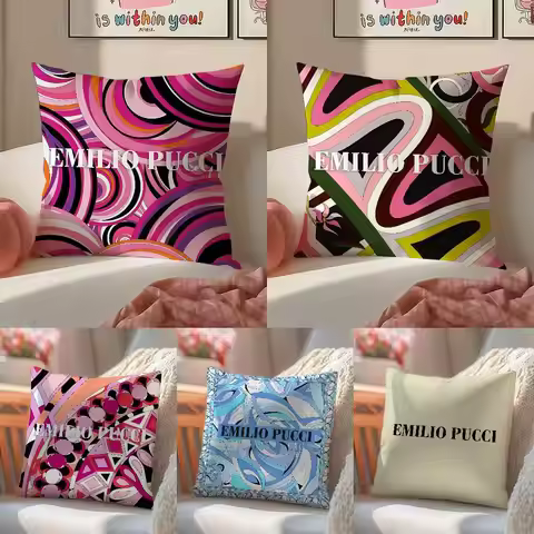 P-Prince Of Prints Emilio Pucci-Famous Pillow Case Comfort Sofa Bed Silky elegant Invisible zipper D