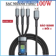 100W 3-Head Charging Cable - “1.2m long”. 3-in-1 Anti-break, Anti-Tangle Charging Cord. Phone chargi