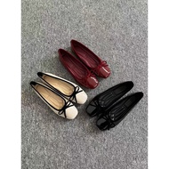 Shoes: Red ballet shoes for women, French retro style, small red shoes, flat soft leather, bowknot, 