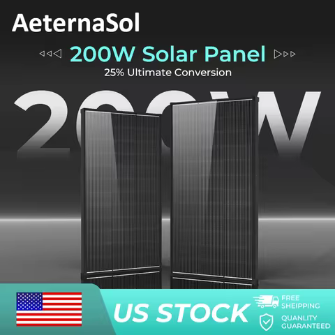 (US Stock 2-5 Days) AeternaSol 200W Solar Panel 18BB Monocrystalline IP68 24V Off Grid Solar Power S