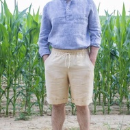 Beige linen shorts for men with pockets\Mens summer linen shorts