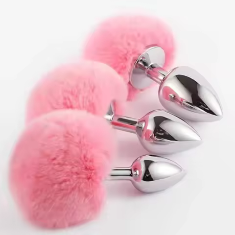 Stainless Steel Rabbit Tail Anal Plug Smooth Metal Butt Plug for Adult Couples BDSM Role Play Intima