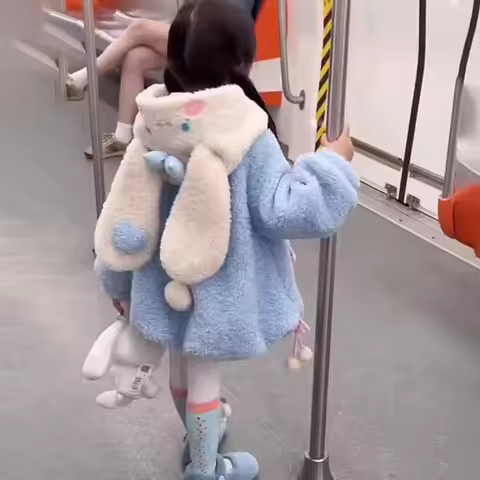 Sanrio Cinnamoroll Girls Autumn Winter Coat Kawaii New Kids Lamb Velvet Plu Zipper Clothes Children'