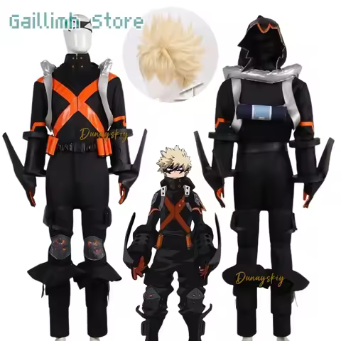 World Heroes Mission Katsuki Bakugou Cosplay Costume Wig Boku No Hero Bakugou Hair Uniform Halloween