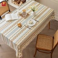 YONUO ผ้าปูโต๊ะผ้าฝ้ายและผ้าลินิน,ทรงสี่เหลี่ยมผืนผ้าสไตล์พื้นเมืองมีพู่ประดับผ้าปูโต๊ะอาหารเช้าโต๊ะกันน้ำและกันน้ำมัน