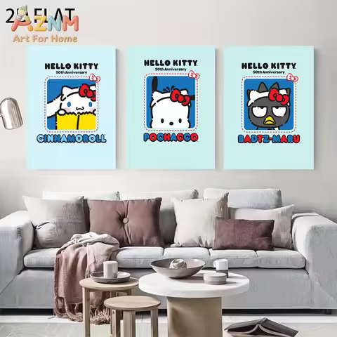 AZNM Sanrio Hello Kitty 50th Anniversary Canvas Wall Art Unframed Cute Cartoon Print Poster Cinnamor