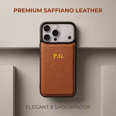 Elegant Luxury Saffiano Leather Phone Case Custom Gold Name Hot Stamping Premium Gift Case for iPhon