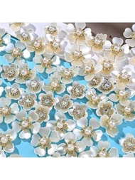 25/40入組假珍珠鑲嵌花朵設計的裝飾按鈕,適用於帽子衣服diy手鐲、項鍊、手工藝品、耳環、髮飾手工裝飾配件
