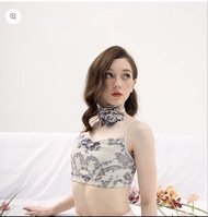 鋼管舞服polewear/空中瑜伽舞蹈服aerial dance (一套兩件) 白色碎花 Top: M, Bottom: XL