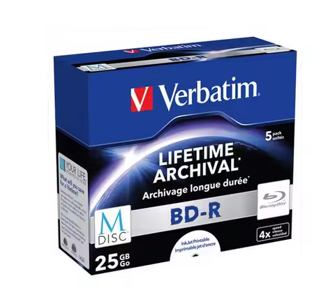5Pcs Verbatim MDisc M-Disc Blu Ray BDR Blu-Ray Disc BD-R 25GB Lifetime Archival Injet Printable 4X A