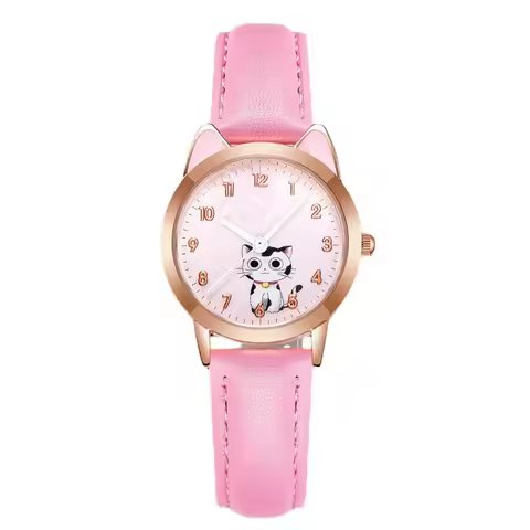 UTHAI Children Watch Girl Pink Cute Cartoon Cat Watch Waterproof 5-15 Year Old Primary School Studen