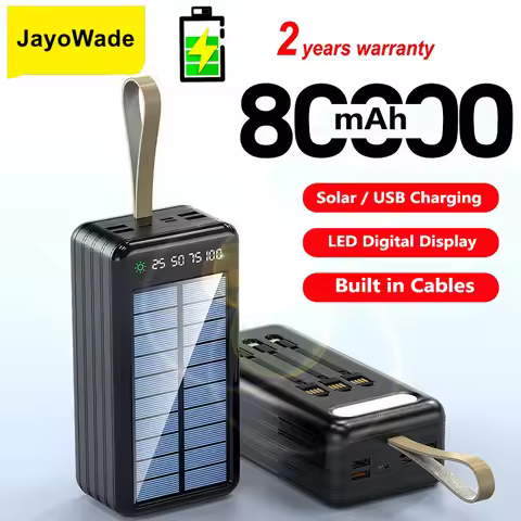80000mAh Large Capacity Solar Power Bank Built Cable Portable Charger Solar Powerbank for IPhone Sam