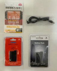全新配件：Sony PSP 電池，保護貼，USB充電線