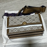 Tory Burch專櫃款 T monogram 緹花肩背包 風琴包 大款