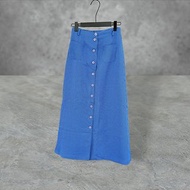 二手 POONE 藍黑 格紋 微厚 拼接 排釦 高腰 25 長裙 PF519