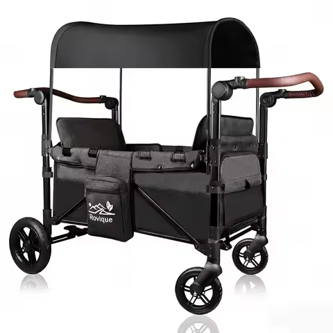 2 Seaters Wagon Stroller, All-Terrain Stroller Wagon with Extra Long Extender
