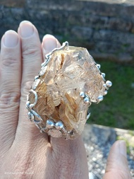黃泥骸骨/骨幹水晶原礦手工銀戒~0 ~Skeletal Quartz Silver Ring