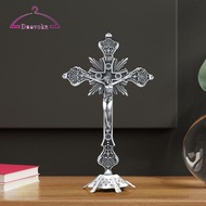 [deevoka] Home Decor Standing Crucifix Small Metal Cross with Base for Table Shelf Altar Christian O