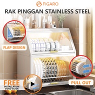 Figaro Household Kitchen Rack Stainless Steel Transparent Storage Cabinet Dish Rack Pull Out Basket Rak Pinggan Mangkuk