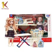 Satu Keluarga Mainan Setrika Uap Anak M187 Playhouse Set Pretend Play Mainan Laundry + Boneka Anak Perempuan