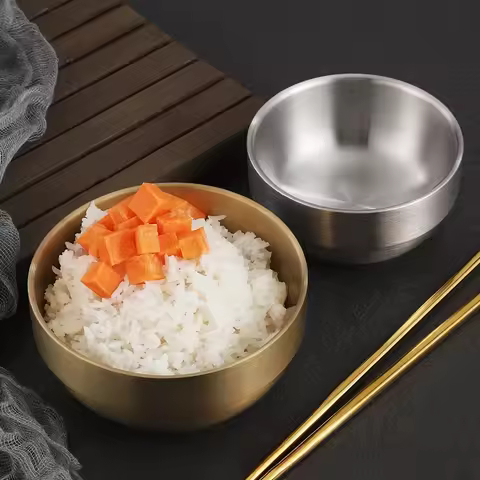 Korean Gold Double Layer 304 Stainless Steel Rice Bowl Small Children Eat Commercial Cooking Kimchi 