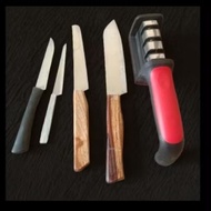 One package of 4 economical knives and knife sharpeners