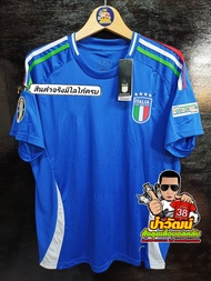 #เสื้อบอลทีมชาติ อิตาลี เหย้า 2024 สีน้ำเงิน เกรดแฟนบอล เสื้อเปล่า+ ฟลูออฟชั่น ยูโร  ชื่อเบอร์นักเตะดัง