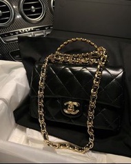 全新黑金 Chanel mini classic flap with handle  巴黎總店 full set CFmini  mini CF