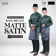 I.P Muslim⚜Matte Satin Slim Cutting Baju Melayu Family Set Sedondon-Emerald Green/Size 3XS-5XL/Baju 