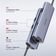 UNITEK - 6合1 USB-C 網卡 PD Hub集線器 | HDMI 4K影像輸出 | Type-C x1,A x2 | RJ45 Ethernet Hub | PD100W | H1112F