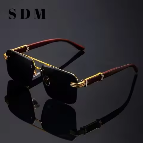 Rectangle Sunglasses Men Women Rimless Cut Edge Square Sun Glasses Fashion Frameless Wood Grain Shad