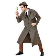 Sherlock Holmes Halloween Costume for Men British Style Plaid High Collar Coat Detective Movie Rolep