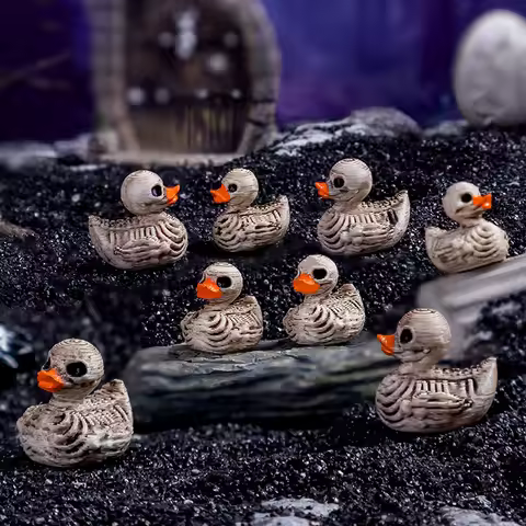 HOT! 5PCS Mini Ducks Skeleton Halloween Decorations Resin Scary Duck Miniatures Home Decorative Figu