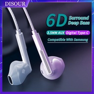 HIFI 6D Subwoofer Headphones 3.5mm AUX/Type-C Chip Digital In-Ear Wired Headphones with Microphone H