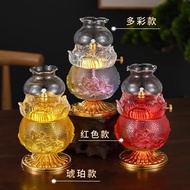 AT-🛫Shanyang Glass Butter Lamp Windproof Glass Oil Lamp Crystal Lotus Oil Lamp Buddha Worship Buddha Lamp Household Oil