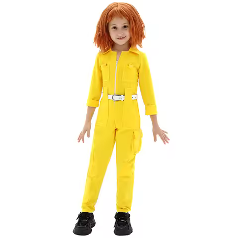 Enfant Journalist Yellow Jumpsuit Carnival Halloween Fancy Dress Up Enfants Movie Cosplay Costume