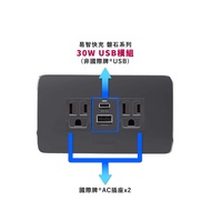 【易智快充】30W USB插座面板for國際牌®Risna®系列 灰色-雙插座