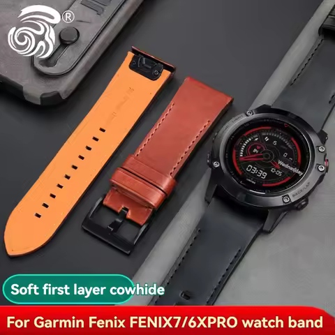20mm/22mm/26mm Quick Release Leather Strap for Garmin Fenix 7/6X Pro/5X Plus/Epix 2/Instinct/Genuine