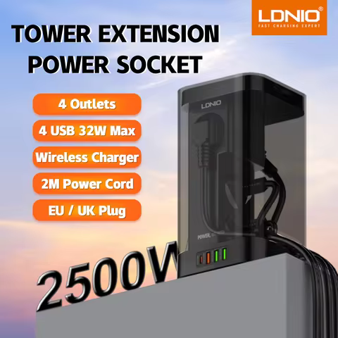 Tower Multi Power Strip Vertical EU Plug Multiple Vertical Power 4 Outlets Sockets with Lid Type-C U