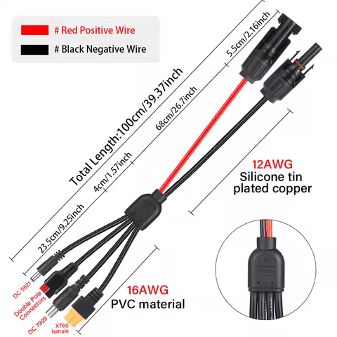 12 to 16AWG 4-In-1 Solar Panel Connector Extension Cable Splitter Compatible Connector Dc Adapter Po