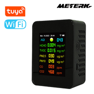 Meterk Tuya PM2.5 7in1มีเตอร์วัดคุณภาพอากาศแบบพกพา Wi-Fi PM10ฟังก์ชันการแสดงผลแบบ Carbonic Oxide CO2