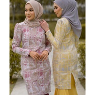 Batik Satin Crepe Shaloka Kurung Labuh Baju Raya Moden Lilac Yellow Wudhu Friendly Muslim Wear Plus Siz