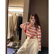 [genies Elf] Korean Same Style Striped Knitted Jacket Red Blue Dark Version 5