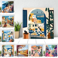 Drofe Paint by Numbers With Frame Home Decor Island style Canvas Painting by Number Acrylic paint